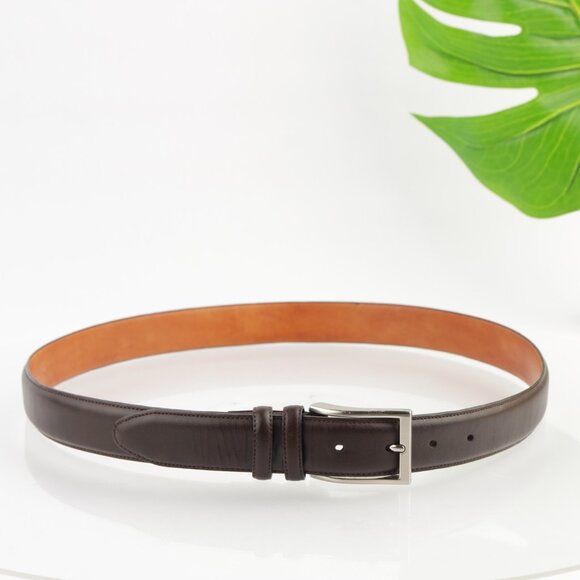 BKE Mens Belt Size 38 Dark Brown Leather Business Casual Silver Tone Buckle - Picture 1 of 12